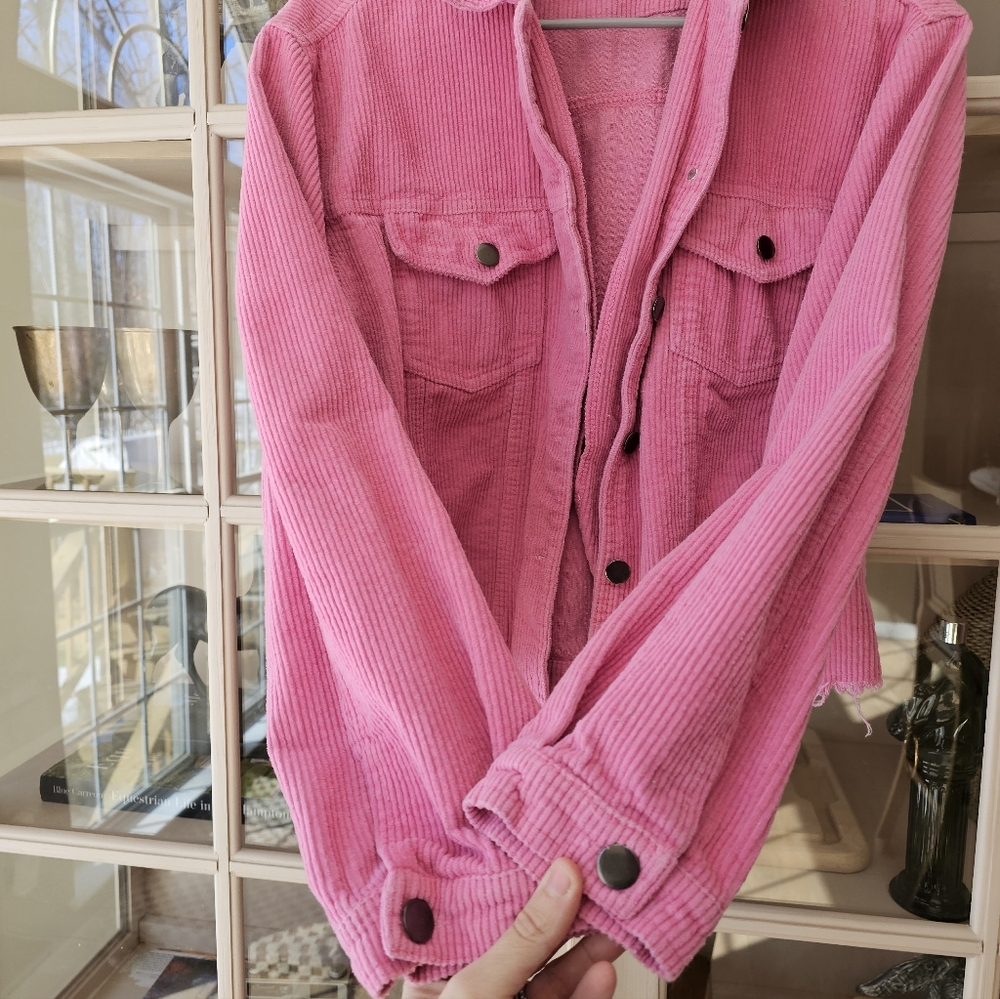 POL Corduroy Trucker Ribbed Jacket Raw Hem Barbie Pink - Picture 7 of 9